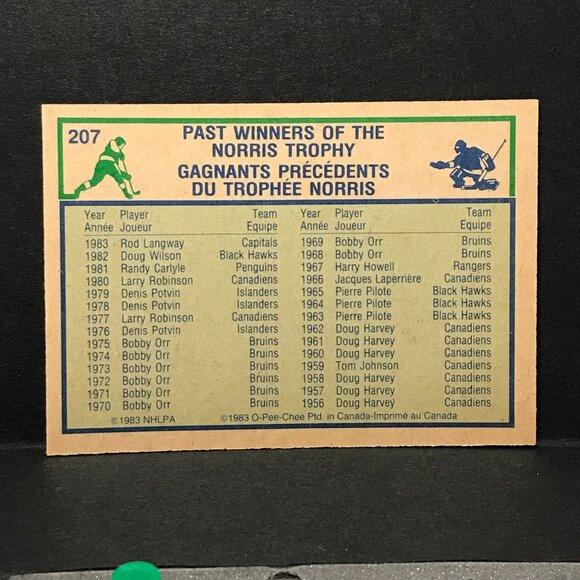 1983-84 O-Pee-Chee OPC Hockey - #207 Rod Langway Norris - Washington Capitals - Picture 2 of 2
